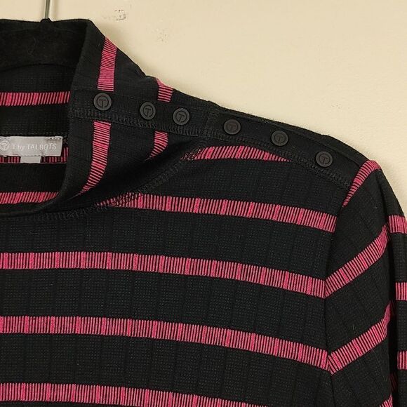 T by Talbot's Pink Ombre Stripe Snap Shoulder Mock Neck Top Size MP - Picture 3 of 11
